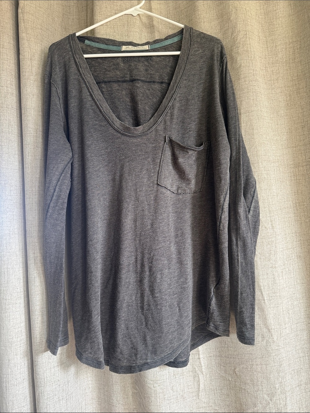 We The Free Charcoal Scoop Neck Long Sleeve Top with Pocket